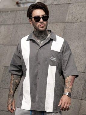 SHEIN Oversized Color Block Button-Down